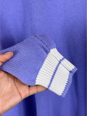 Brandy Melville Nikki Periwinkle Blue White Varsity V Neck Sweater One Size thumbnail 7