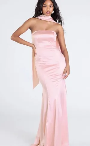 Elegant Pink Satin Evening Gown thumbnail 1