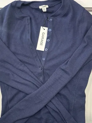 Garage Navy Blue Button Up Long Sleeve (Ready To ship) thumbnail 1