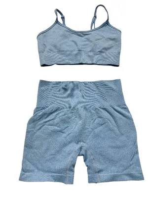 Amazon Brand 2 Piece Blue Ribbed Seamless Bra Set Activewear Crop Small Women's thumbnail 2