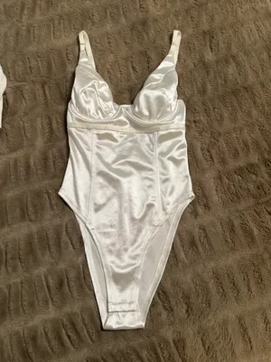 White Satin Underwire Bodysuit | Adjustable Straps | Size Small thumbnail 2