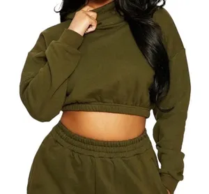 SHEIN olive green cropped hoodie sweatshirt thumbnail 1