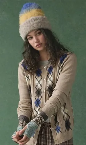 Free People Icing Beanie in Blue Gold NWT Stripes Wool Fall Winter Bohemian thumbnail 1