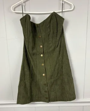 Urban Outfitters Cali Corduroy Strapless Corset Mini Green Dress Size Medium thumbnail 3
