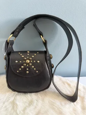 Handcrafted Boho Leather Studded Crossbody Bag Black thumbnail 1