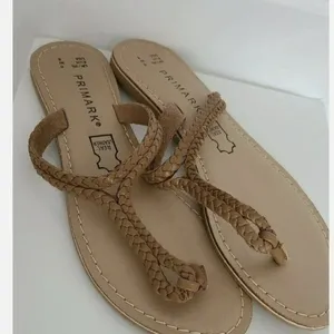 Primark Women's Braided Leather Flip Flops Sandals‎ Brown Tan Size 7 NWOT thumbnail 1