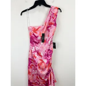 Lulus Divinely Blooming Pink Multi Floral One-Shoulder Midi Dress Party XS NWT thumbnail 14
