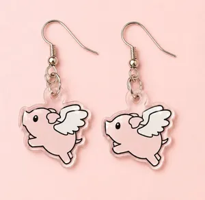 Handmade Stainless Steel Flying Pig Dangle Earrings thumbnail 1