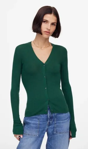 Madewell Merino Wool-Silk Blend Cardigan Sweater Mallard Green Size XS thumbnail 1