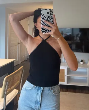 ZARA Black Knit Halter Top thumbnail 1