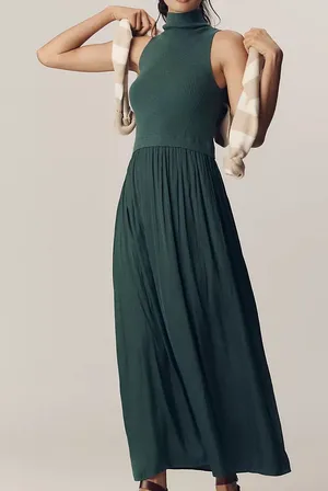 Anthropologie green Thea sleeveless twofer maxi dress size XS knit thumbnail 1