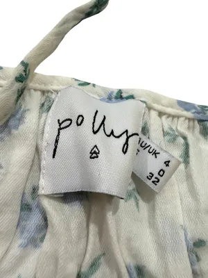Princess Polly Ivory Blue Floral Smocked Crop Top Cami Tie Shirt Size 0 Women's thumbnail 5