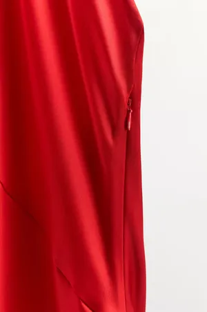 Zara Elegant Red Halter Neck Dress gown satin scarf shawl evening cocktail wedding thumbnail 8