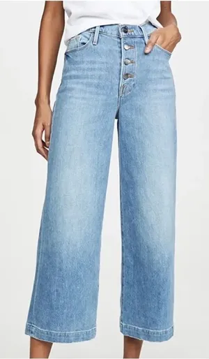 Frame Ali Wide Leg Crop Exposed Button Fly Jean‎ in Yorkshire Blue Size 26 thumbnail 1