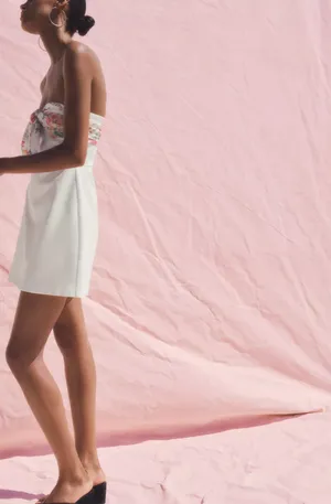 ZARA Floral White Strapless Dress thumbnail 7