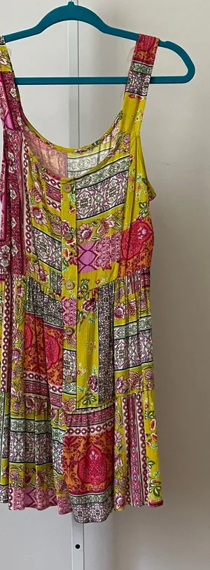 Boho Fairy Beachy Relaxed Patchwork Romper M Yellow Multi Size M thumbnail 1