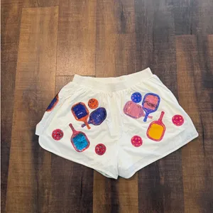 Queen of Sparkle Pickleball Sequin Athletic Running Shorts White Size Medium thumbnail 9