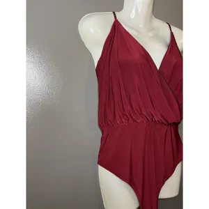 Boohoo Night Bodysuit Womens 10 Red Satin Plunge Wrap Adjustable Straps thumbnail 3