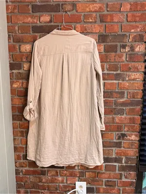 New Directions womens cotton crinkle gauze button up shirt dress khaki XL thumbnail 5