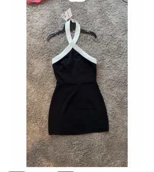 Black Revolve Superdown mini dress with white halter new with tags thumbnail 4