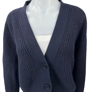 & Other Stories Navy Blue Wool Waffle Knit V-neck Button Cardigan Sweater Top M thumbnail 3