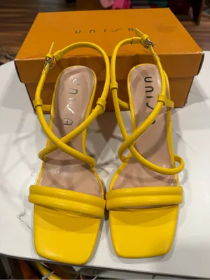 Unisa Bright Yellow Strappy Square-Toe Heeled Sandals thumbnail 1