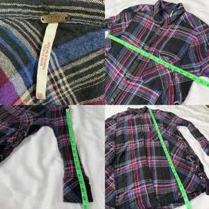 Free‎ People Cozycore Plaid Button Up Shirt Oversized Lace Up XS Grunge Boho thumbnail 3