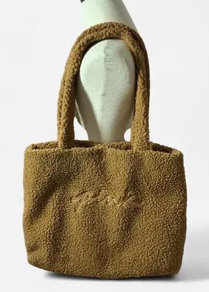 PINK Victoria's‎ Secret Sherpa Tote Bag Plush Teddy Purse Handbag Brown thumbnail 1