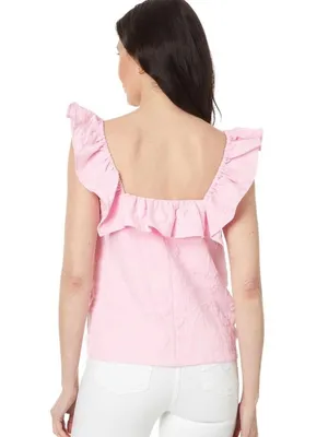 Lilly Pulitzer Zoya Ruffle Top Conch Shell Pink Caliente Pucker Jacquard 4 thumbnail 2