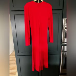 🔥Farm Rio Red Knot Front Maxi Dress Long Sleeve Bodycon Elegant ~ L thumbnail 6