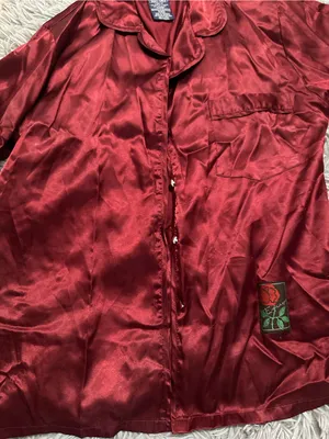Maroon Burgundy Silky Button Up Pajama Shortsleeve Top size small loungewear thumbnail 3