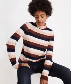 Madewell Evercrest Striped Mockneck Sweater Top XS v6x thumbnail 1