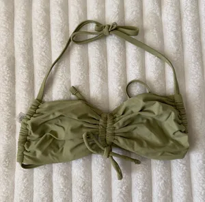 aerie Olive Green Ruched Bandeau Bikini Top thumbnail 1