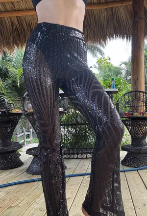 Black Sparkly Disco Pants Size M thumbnail 1
