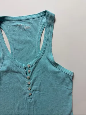 Aerie Henley Racerback Tank Top, Blue, Size S thumbnail 4