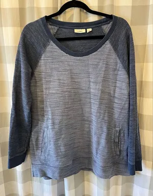 L.L. Bean Two-Tone Blue Scoop Neck Pullover Sweater thumbnail 1
