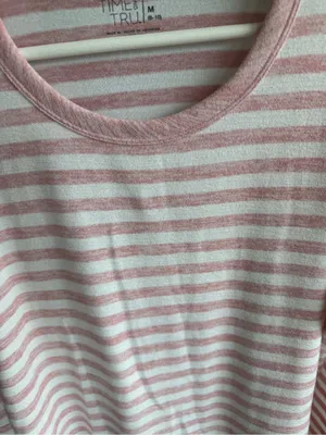 Women’s Time and Tru Pink and White Striped Long Sleeve Top thumbnail 3