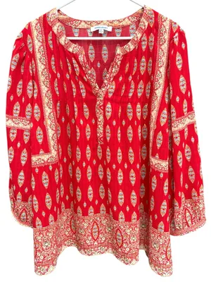 EUC Rose + Olive Red Medallion Top Size 2X thumbnail 1