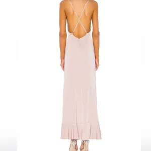 Lovers & Friends Revolve Satin Pink Blush Ruffle Twist Maxi Dress Gown MED NWOT thumbnail 4