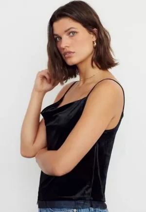 Maeve Halsey Camisole Black Velvet Cowl Neck Tank Top Size XL thumbnail 1