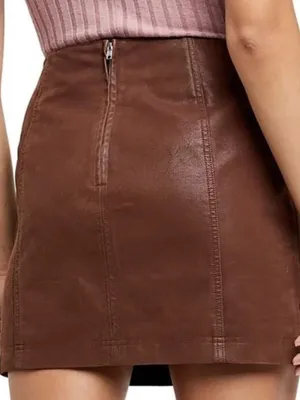 EUC Free People Modern Femme Faux Leather Skirt Cocoa Brown Size 10 thumbnail 3