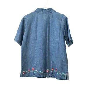 Denim & Co Women Medium Short Sleeve Zip Embroidered‎ Floral Grannycore Boho thumbnail 2