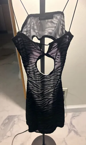 SHEIN Black Zebra-Print Cutout Mini Dress thumbnail 1