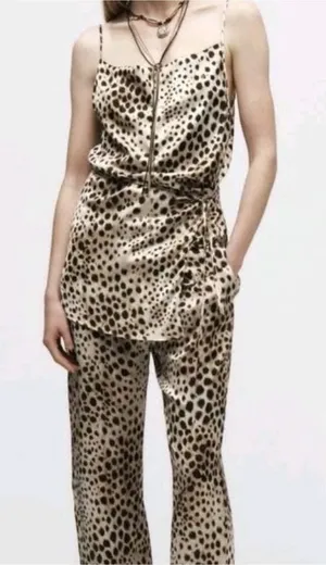 Zara Satin Effect Animal Print Side Tie Sleeveless Top Size XS New Blogger Trend thumbnail 1