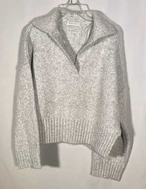 NEUTRAL GROUND WOMENS LIGHT GRAY V NECK COLLARED SWEATER SMALL thumbnail 1