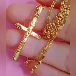 NEW 24k Yellow Gold Vermeil Crucifix Cross Pendant Necklace,‎ 16-18” thumbnail 8