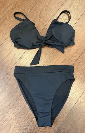 Swimsuits For All Black Tie-Front Bikini Set Size 4 - C16-062 thumbnail 1