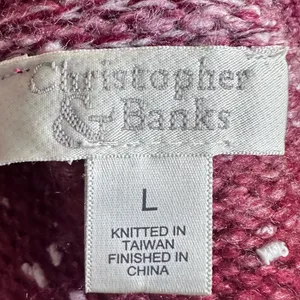 Christopher & Banks Marled Cardigan‎ Sweater L Burgundy Button Front Cozy Knit thumbnail 3