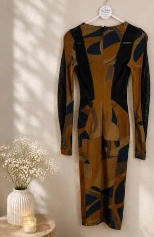 House of CB Brown and Navy Long Sleeve Bodycon Dress thumbnail 2