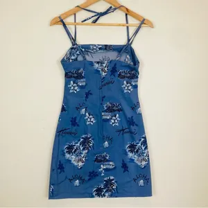 Vintage 90’s hawaiian print blue strappy mini dress. Size juniors 7/8 thumbnail 4